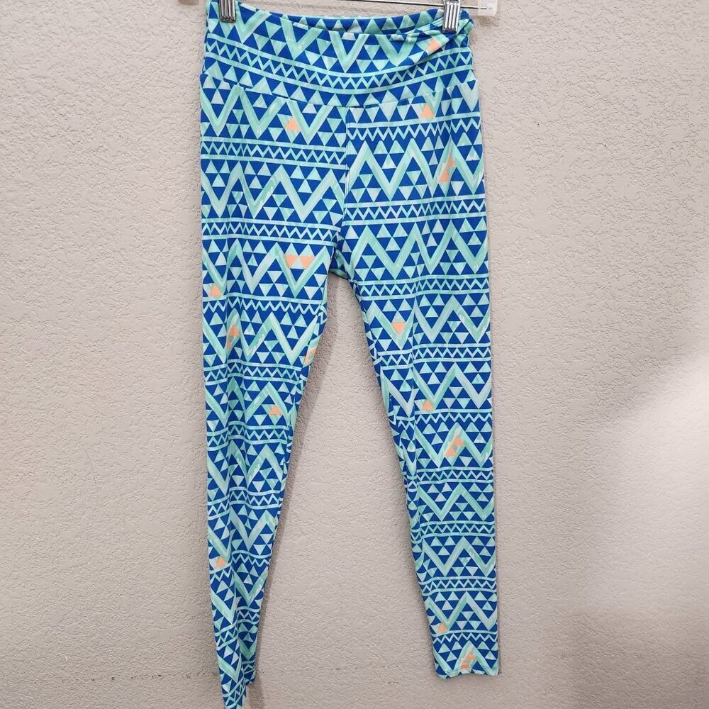 Lularoe Blue Geometric Print Leggings Womens One Size Polyester/Spandex Made In